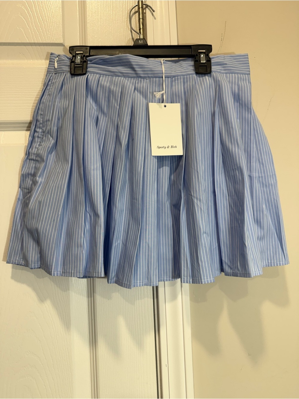 NWT Sporty & Rich Anae Pleated Mini Skirt Blue Stripe M - Picture 8 of 12